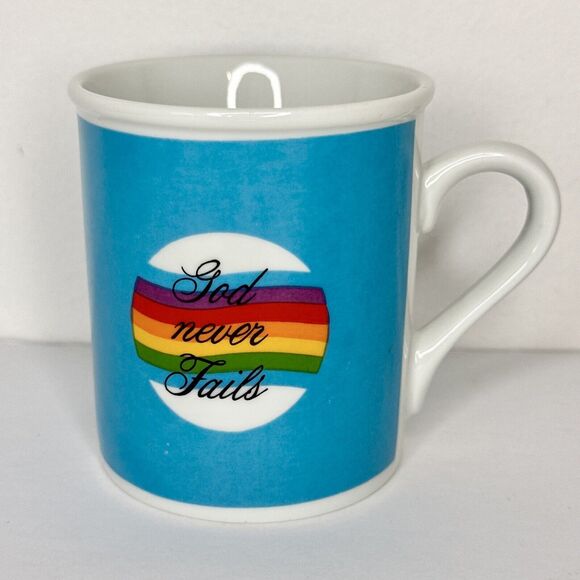 Vtg Sonrise Creations 1982 Enesco Mug Rainbow God Never Fails Left Right Hand - Picture 1 of 7